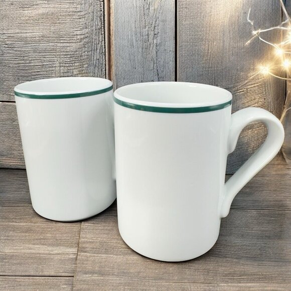 Dansk Bistro Christianshavn Coffee Mug Cup Green Band Mugs Cups Set 2 Portugal - Picture 1 of 13